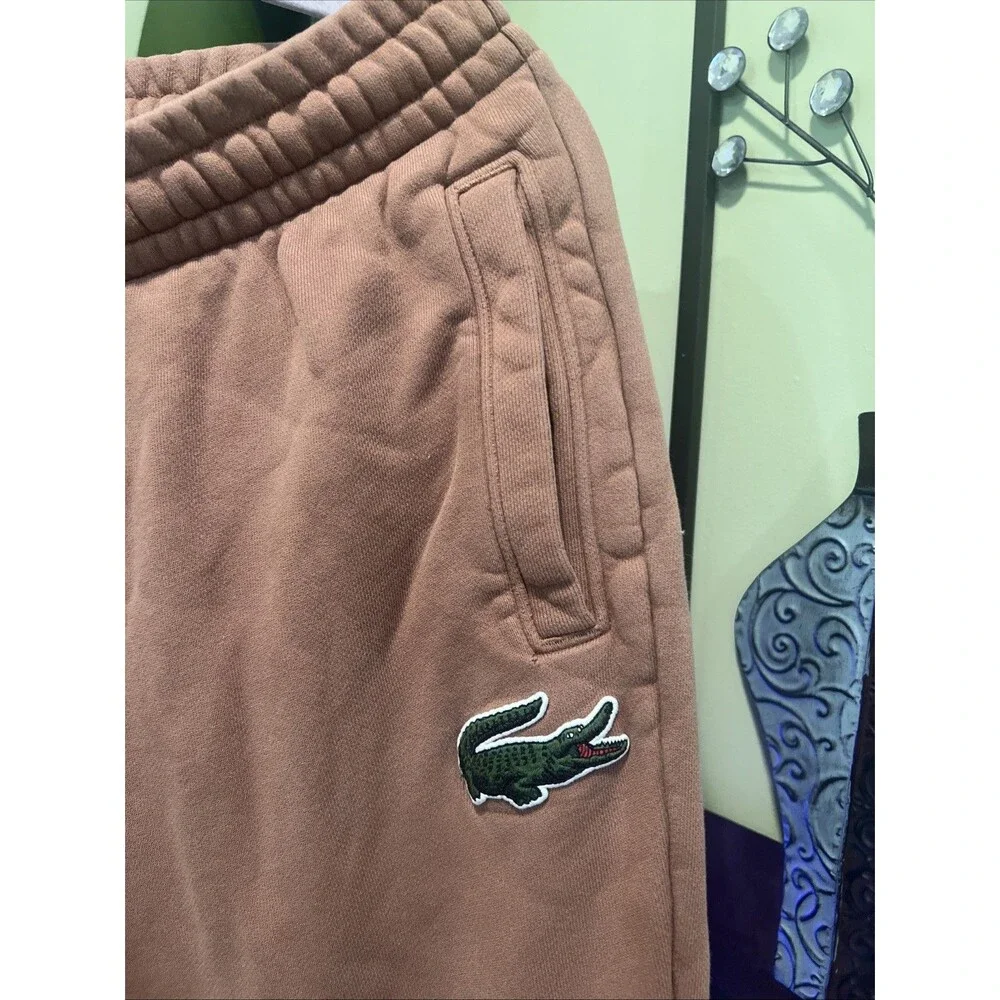 Lacoste Oversized Logo Unisex Organic Cotton Sweatpants Brown Size Large